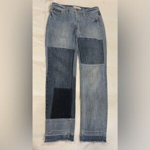Free People Men's Patchwork Straight Jeans in Mixed Blue Denim